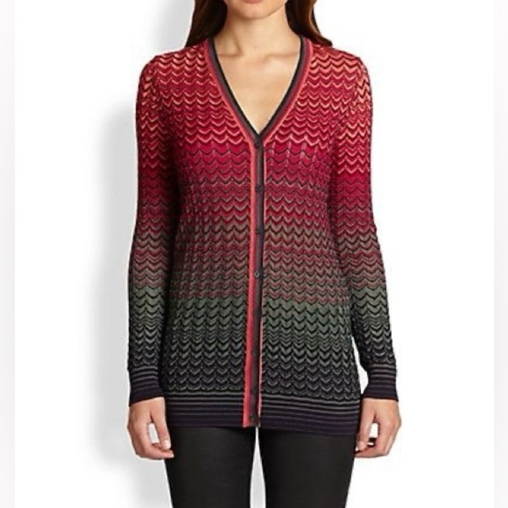 M Missoni Gradient Chevron Knit Cardigan Size 48